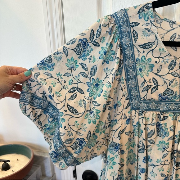 EUC Floral Bohemian Dress in Blue and Cream - Picture 2 of 6